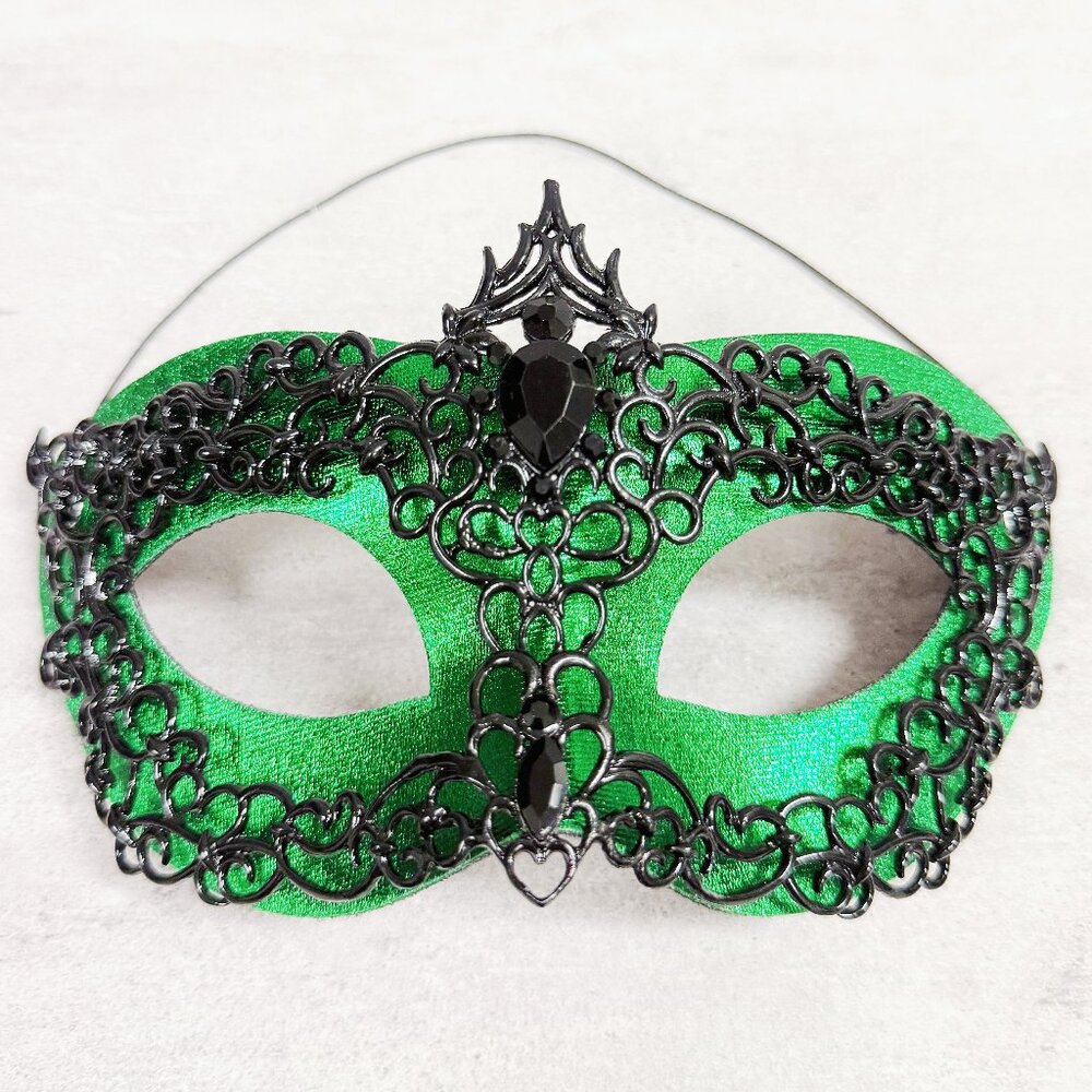 Mens masquerade mask, Black green mask, Venetian mask, Prom mask, 2 in 1 mask